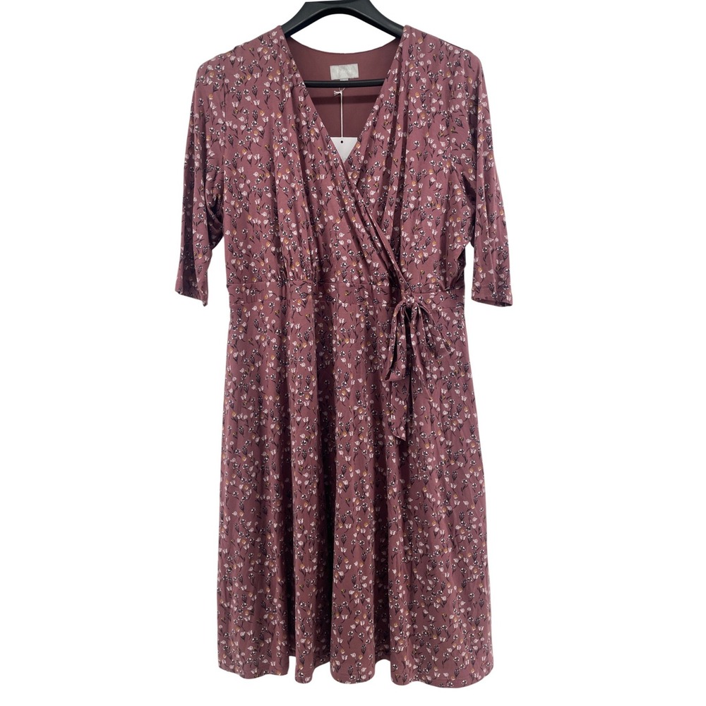 Wrap Midi‎ Dress Womens 3X Mauve Floral Boho Cottagecore Romantic Modest NEW
